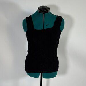 Arula Black Floral Textured Wide Strap Tank Top